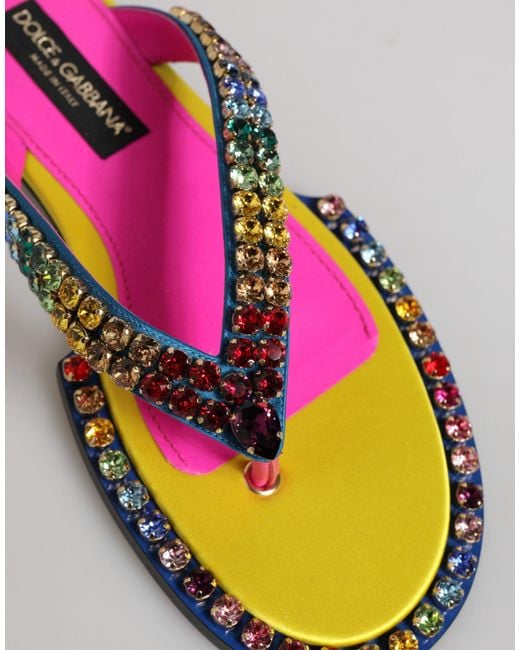 Dolce & Gabbana Multicolor Rhinestone Flip Flop Flat Sandals Shoes