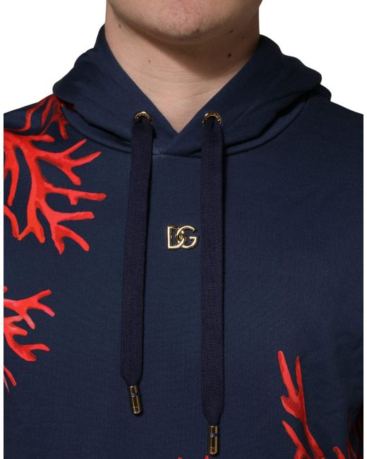 Dolce & Gabbana Blue Cotton Coral Logo Hooded Sweatshirt Sweater Clothing for men