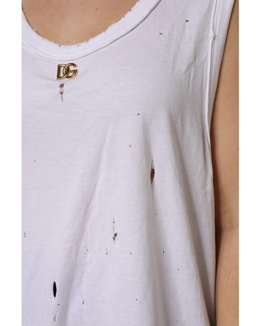 Dolce & Gabbana Purple White Cotton Sleeveless Round Neck Tank Top for men