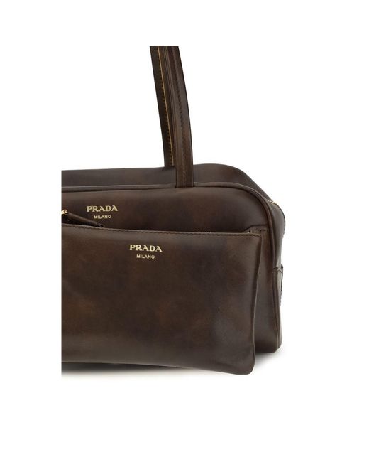 Prada Brown Calf Leather Bos Taurus Shoulder Bag