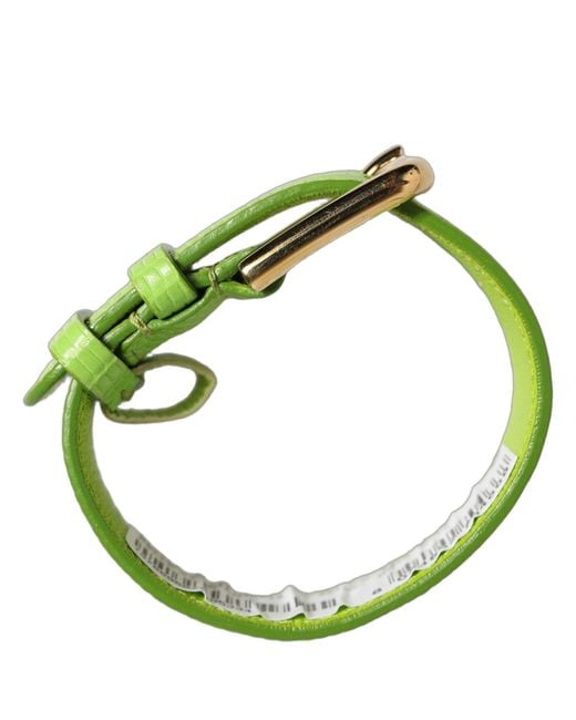 Dolce & Gabbana Green Textured Leather Gold Buckle Belt Strap Bracelet