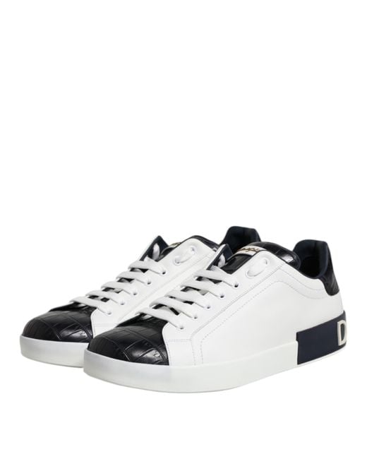 Dolce & Gabbana Multicolor White Black Leather Portofino Sneaker Shoes for men