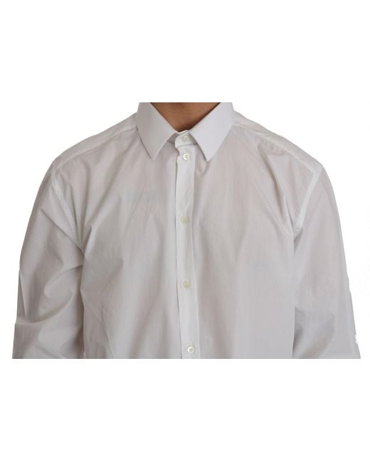 Dolce & Gabbana Gray White 100% Cotton Gold Slim Dress Shirt for men