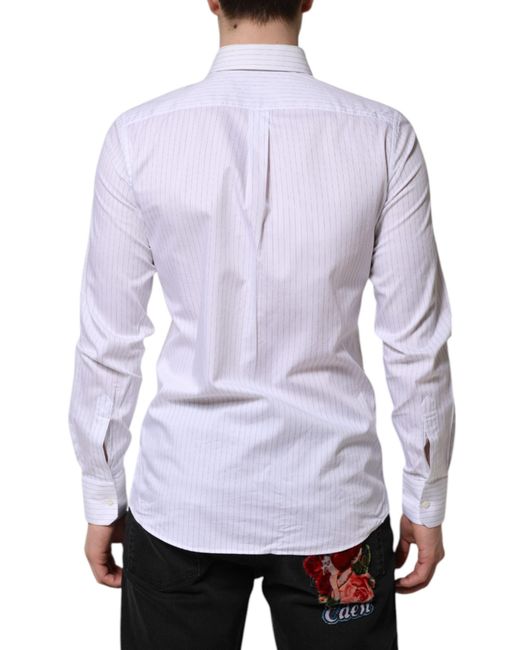 Dolce & Gabbana Purple Stripes Cotton Long Sleeve Formal Shirt for men