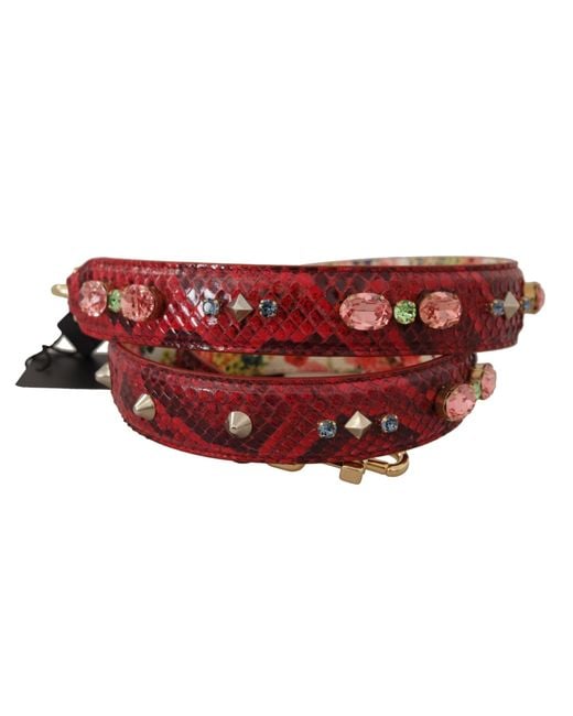 Dolce & Gabbana Black Exotic Leather Crystals Reversible Shoulder Strap