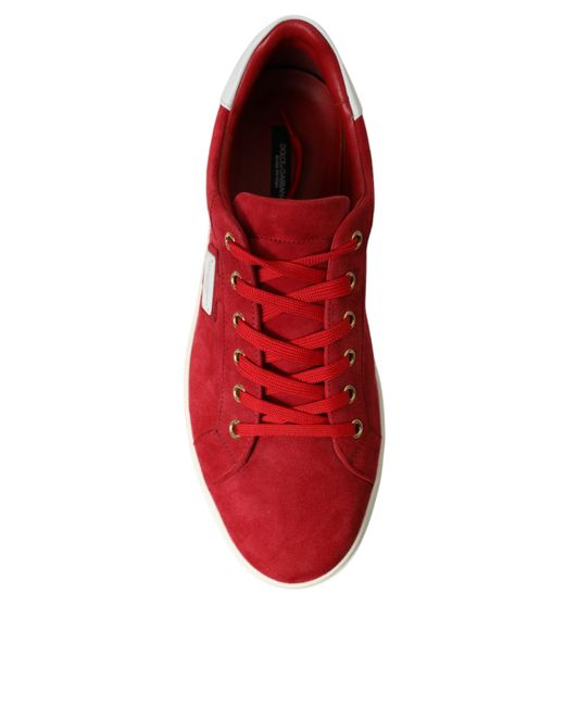 Dolce & Gabbana Red Suede Leather Low Top Sneakers Shoes for men