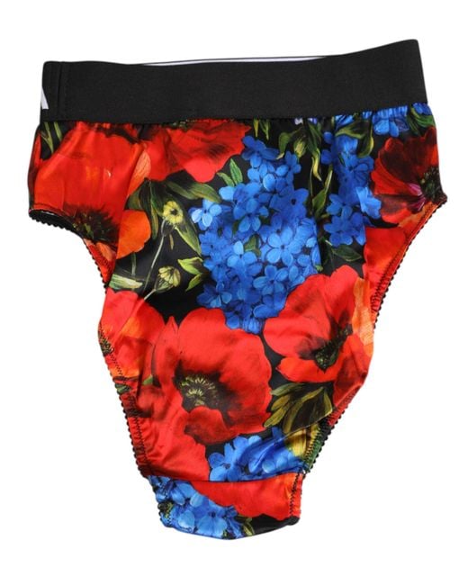 Dolce & Gabbana Blue Multicolor Floral Print High Waist Panty Underwear