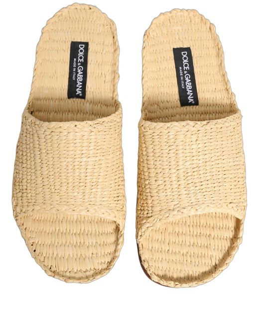 Dolce & Gabbana Natural Beige Straw Raffia Slides Sandals Flats Shoes for men