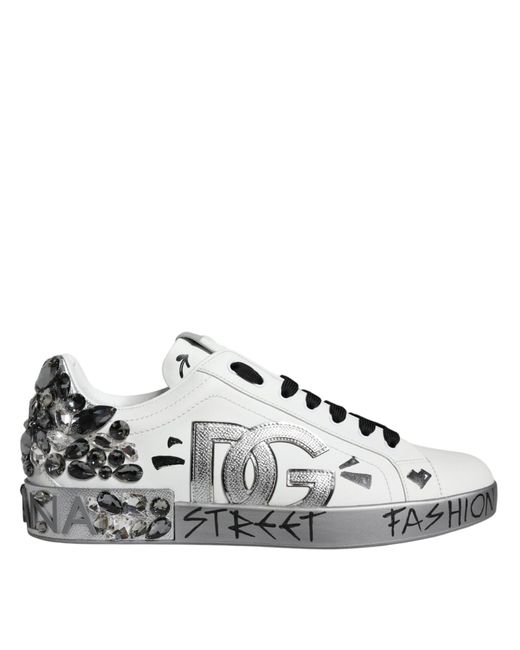 DOLCE & GABBANA オルオハロコシャカトホルトフィノスニカ Dolce & Gabbana Crystal Logo Portofino Sneakers Shoes in