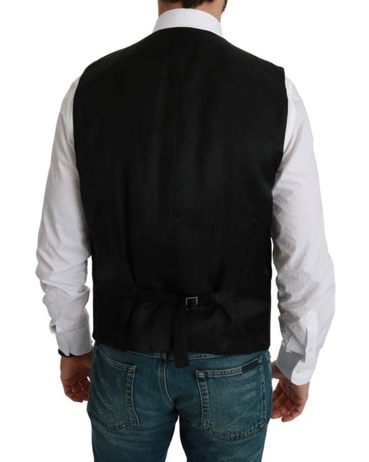 Dolce & Gabbana Black Dolce Gabbana White Stripes Waistcoat Formal Vest for men