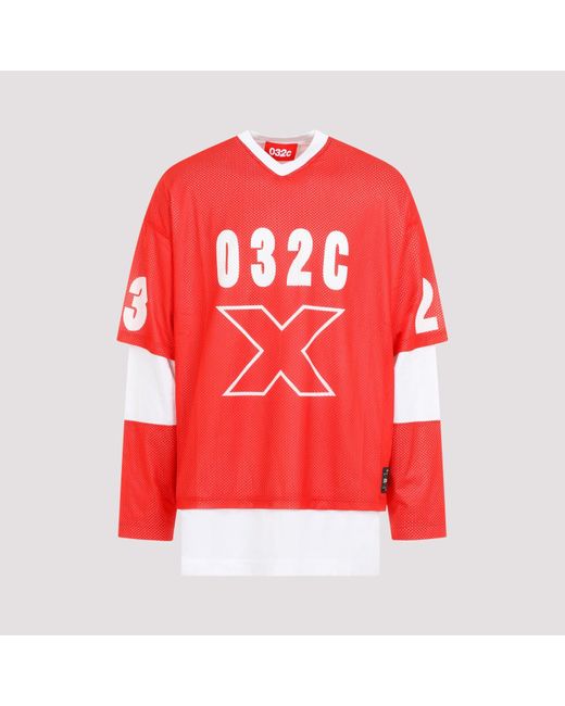 032c Red Lax Layered Long Sleeves Polyester T for men