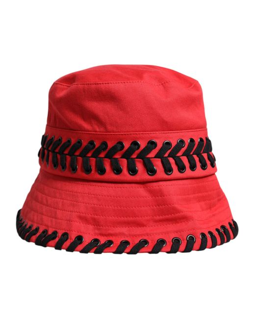 Dolce & Gabbana Red Lace Polyester Wide Brim Bucket Hat