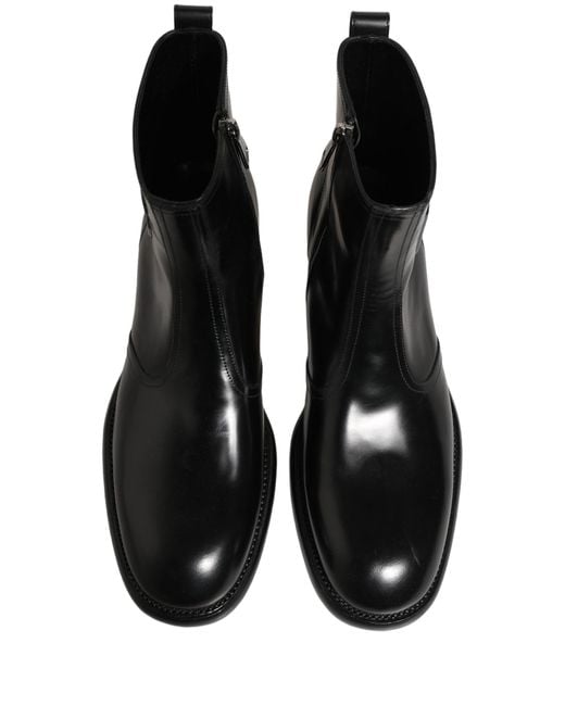 Dolce & Gabbana Black Leather Embossed Logo Ankle Boots Shoes for men