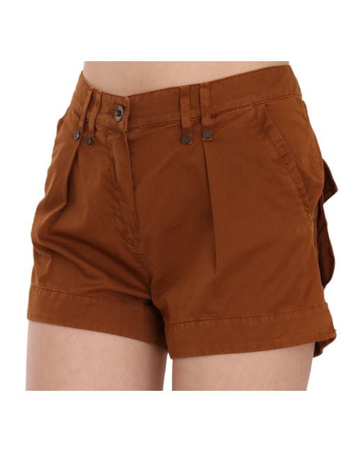 Plein Sud Mid Waist Cotton Denim Mini Shorts Brown Pan70250