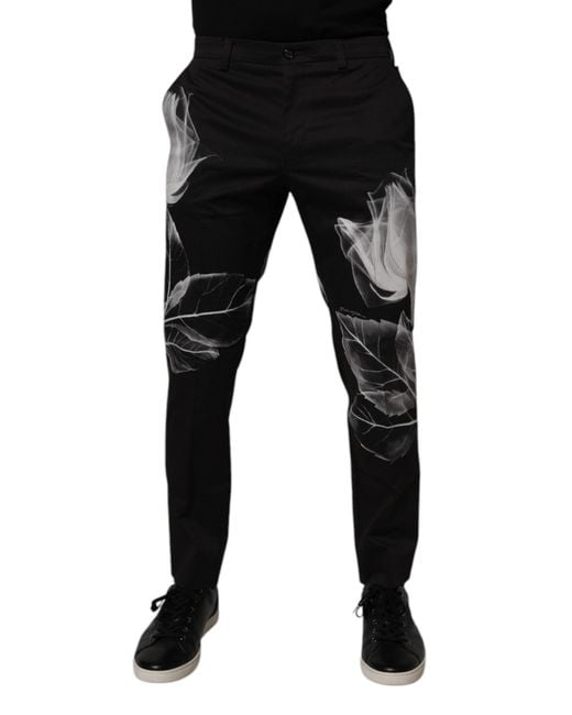 Dolce & Gabbana Black Floral Print Tailored Trousers for men