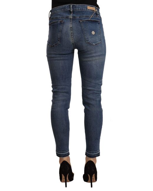 Don The Fuller Blue Mid Waist Cotton Denim Slim Fit Cropped Jeans