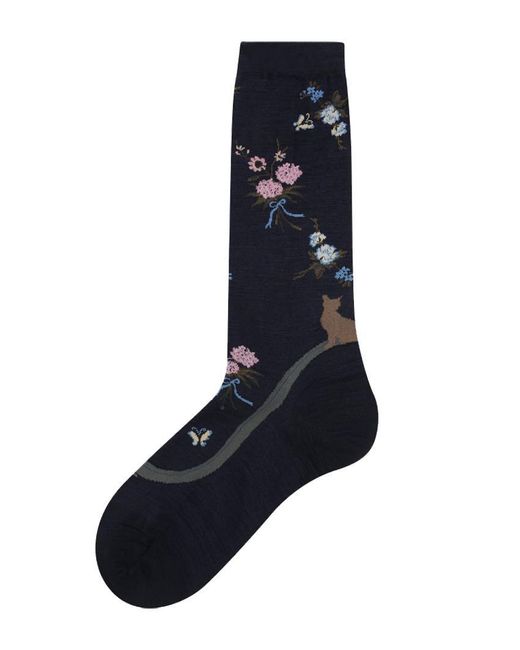 Antipast Blue Flower Embroired Socks