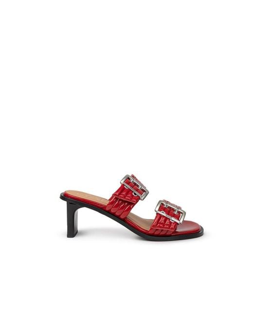 Ganni Red Leather Stiletto Heel Sandals