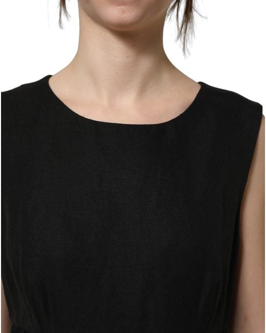 Dolce & Gabbana Black Floral Lace Sleeveless Shift Dress Flax Cotton Ramie Nylon
