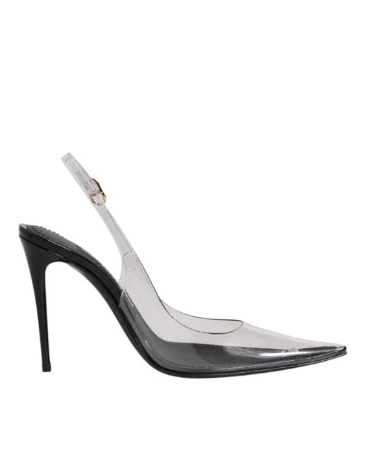 Dolce & Gabbana White Black Leather Clear Pvc Slingback Pumps Shoes