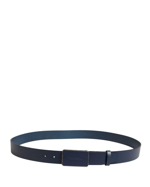 Dolce & Gabbana Blue Leather Logo Metal Buckle Belt for men