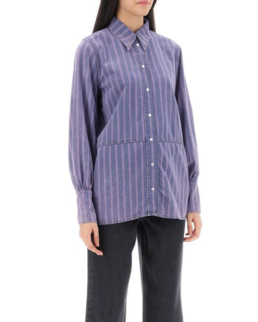Ganni Purple Striped Denim Shirt