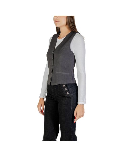 ONLY Black Gray Polyester Waistcoat