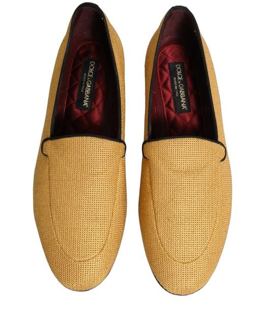 Dolce & Gabbana Natural Yellow Woven Men Slip On Dress Loafers Shoes for men