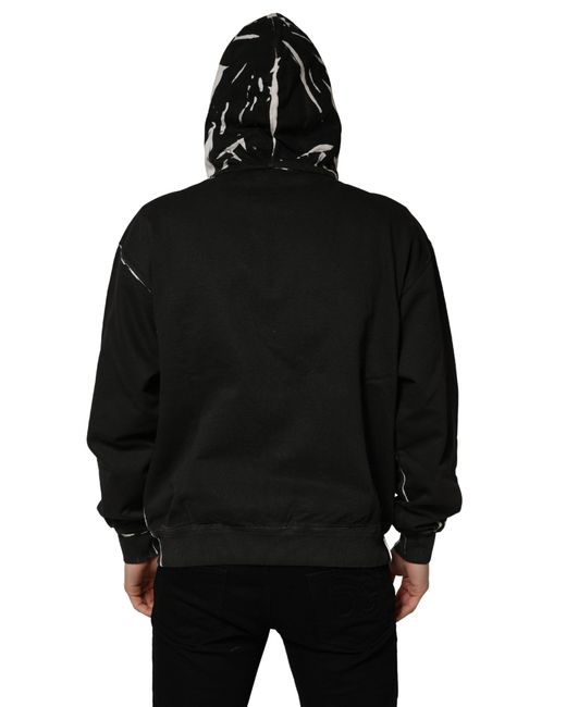 Dolce & Gabbana Black Cotton Logo Hooded Full Zip Sweater Clothing for men
