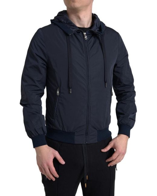Dolce & Gabbana Blue Hooded Logo Full Zip Sweater for men