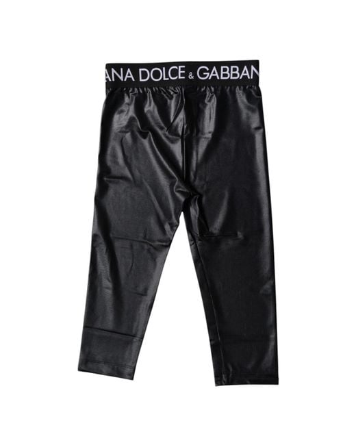 Dolce & Gabbana Gray Black Logo Nylon Cropped Tights Pants Underwear