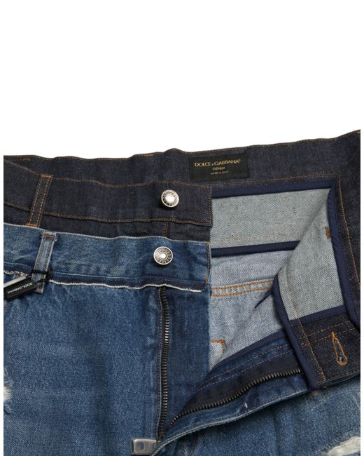 Dolce & Gabbana Blue Tattered Cotton Denim Jeans for men
