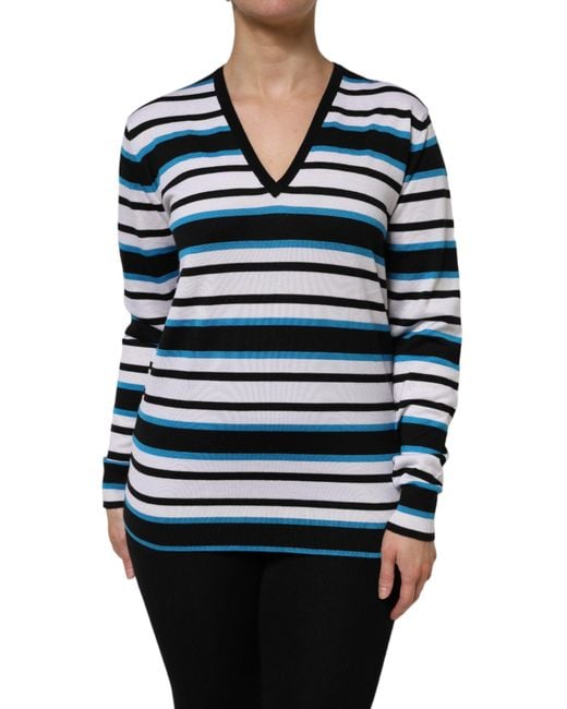 Dolce & Gabbana Blue Multicolor Stripes Long Sleeves V for men