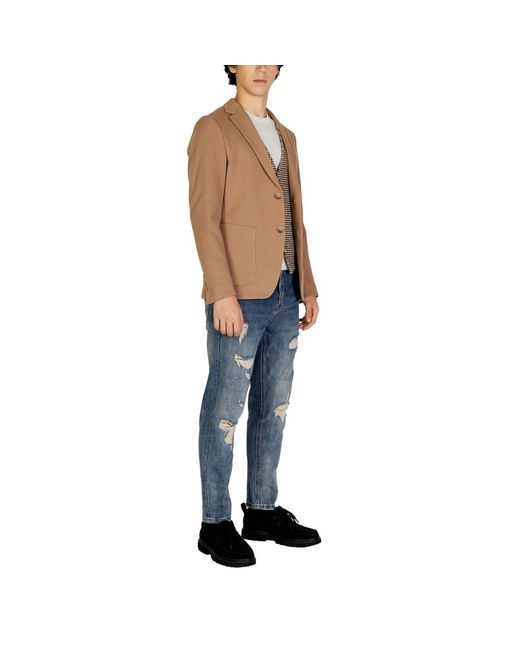 Gianni Lupo Blue Beige Cotton Blazer for men