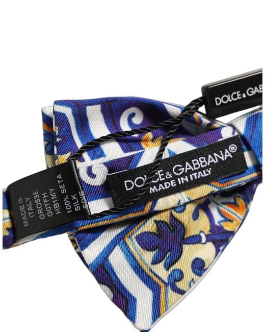 Dolce & Gabbana Blue Majolica Adjustable Neck Papillon Bow Tie Silk for men