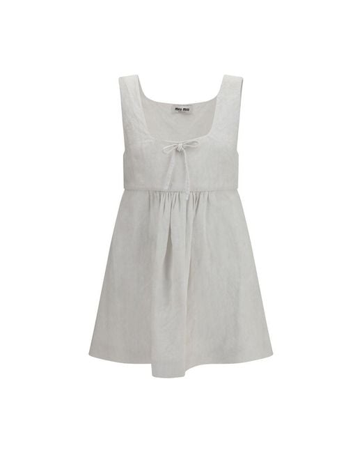 Miu Miu Gray White Linen Casual Dress