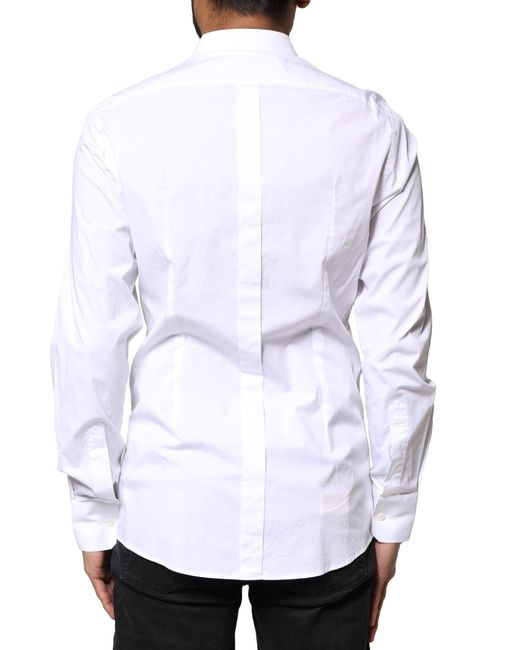 Dolce & Gabbana White Gold Cotton Long Sleeves Dress Shirt for men