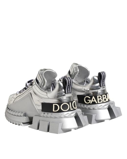 Dolce & Gabbana White Silver Leather Super Queen Sneakers Shoes