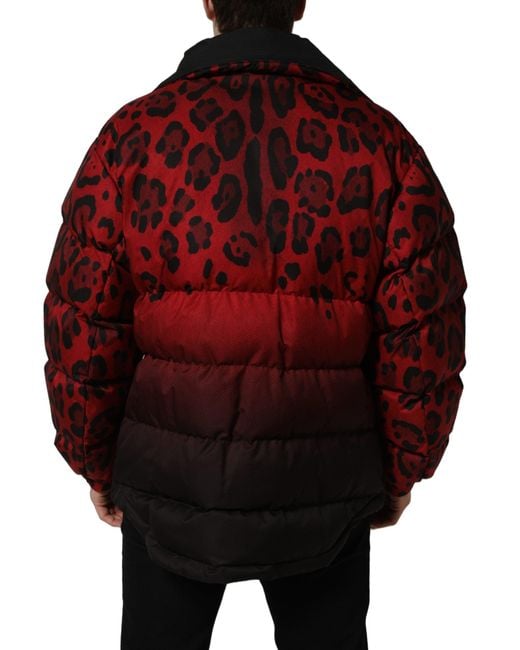 Dolce & Gabbana Red Black Reversible Animal Print Puffer Coat Jacket for men