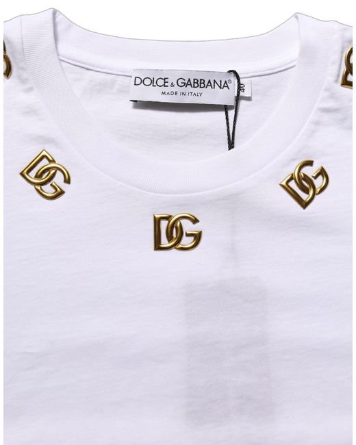 Dolce & Gabbana White Cotton Gold Dg Logo Crew Neck T