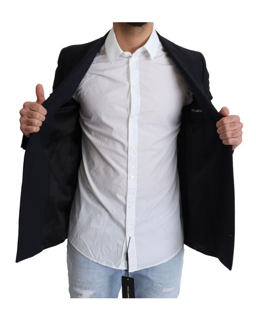 Dolce & Gabbana Blue Elegant Dark Virgin Wool Coat for men