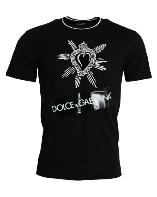 Dolce & Gabbana Black Sacred Heart Cotton Crew Neck T-Shirt for men