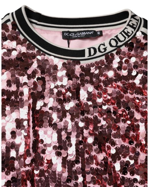 Dolce & Gabbana Red Pink Dg Queen Sequin Pullover Sweater