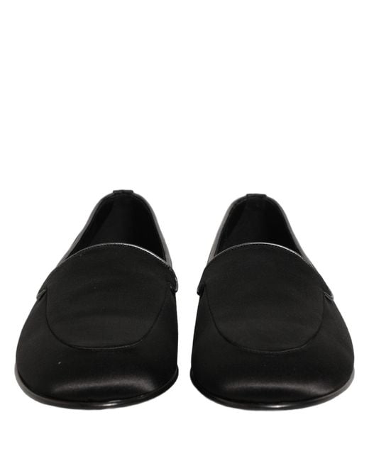 Dolce & Gabbana Black Satin Logo Slip On Flats Loafers Shoes for men