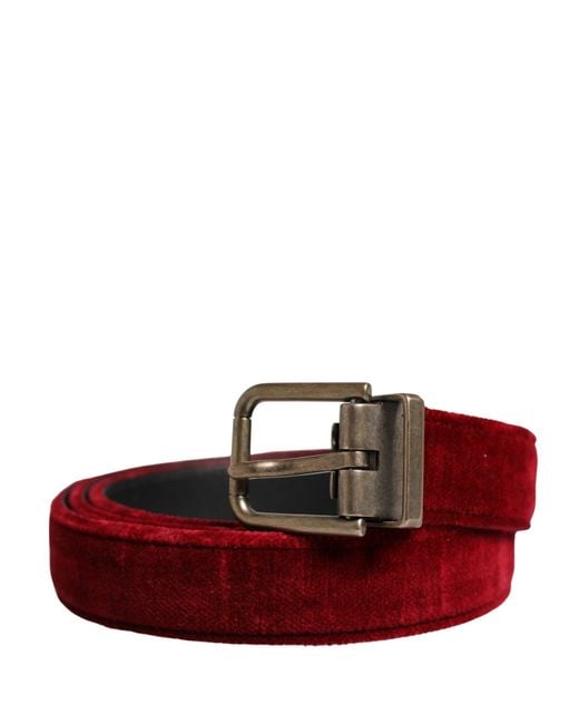 Dolce & Gabbana Red Velvet Cotton Metal Buckle Belt Calf for men