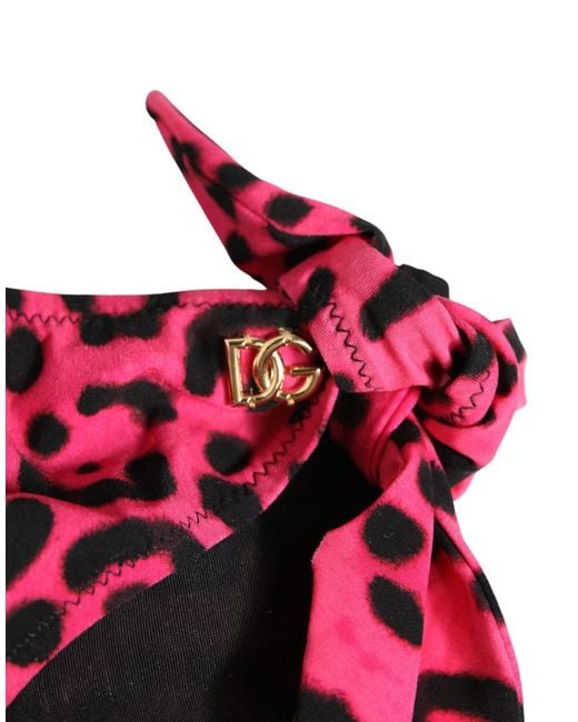 Dolce & Gabbana Red Pink Leopard Print Bikini Bottom Beachwear Swimwear