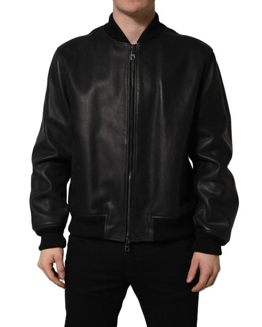 Dolce & Gabbana Black Leather Full Zip Men Biker Jacket for men