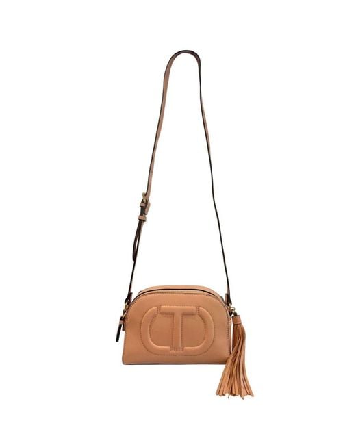 Twinset Brown Pink Faux Leather Crossbody