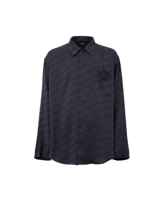 Balenciaga Blue Gray Viscose Dress Shirt for men