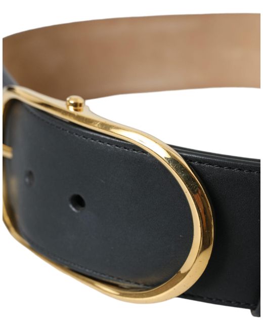 Dolce & Gabbana Black Leather Classic Metal Oval Buckle Belt Calf for men